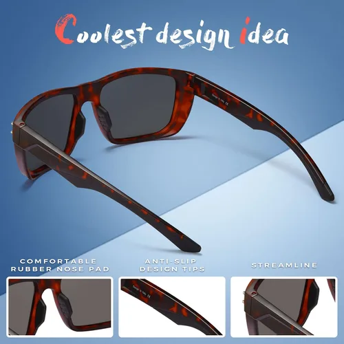 Vista 7 de Carfia Gafas de sol polarizadas clásicas para hombres, deportes al aire libre, senderismo, navegación, pesca marina, sombras cuadradas envolventes
