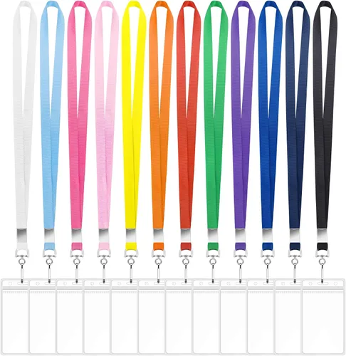 Vista 13 de Paquete de 4 cordones de crucero con soportes impermeables para tarjetas de identificación, 4 colores Soft lanyards, clear PVC zip holders, metal
