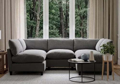 Vista 47 de Iroomy Sofá modular modular de felpilla de gran tamaño, asiento cómodo profundo, sofás de 2 plazas para sala de estar, color beige