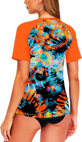 Vista 53 de AOBUTE Camisetas de natación de manga corta para mujer con protección solar degradada