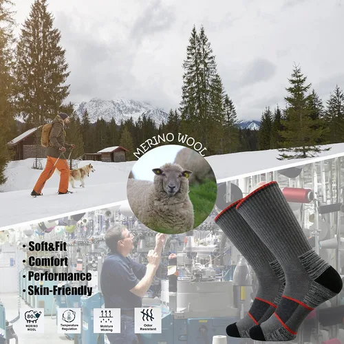 Vista 5 de Ortis Calcetines acolchados de lana merino para hombre con control de humedad y peso ligero, transpirable para senderismo al aire libre y ciclismo