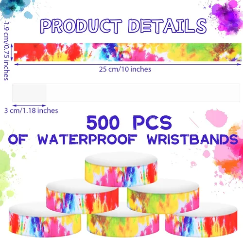 Vista 2 de Eersida 500 pulseras de papel para eventos de neón VIP Tie Dye Rainbow