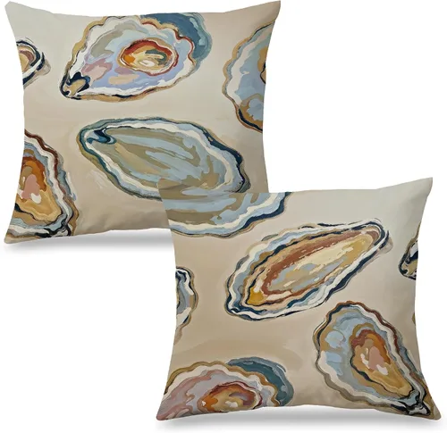 Vista 26 de Fundas de almohada costeras de langosta, fundas de almohada náuticas de langosta roja de Nueva Inglaterra con rayas azules y blancas para casa