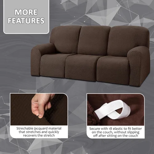 Vista 3 de ULTICOR Fundas jacquard para sofá reclinable de 8 piezas, fundas elásticas para sofá reclinable de 3 cojines, gruesas, suaves y lavables (estilo 3)