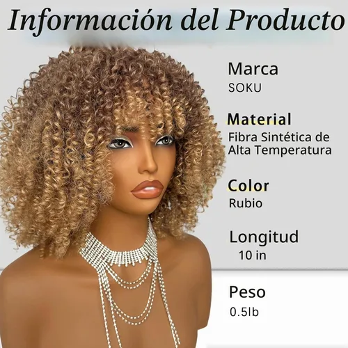 Vista 2 de SOKU Peluca de cabello corto rizado para mujeres negras, peluca corta rizada con flequillo, 10 pulgadas, rubia, resistente al calor, para mujer