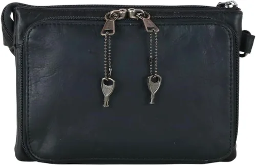 Vista 4 de Concealed Carry Natasha RFID Leather Crossbody with Locking CCW Zippers Negro