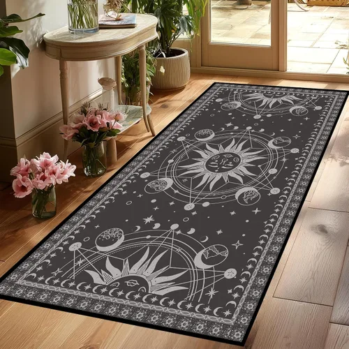 Vista 42 de Alfombra de Sol y Luna Boho Alfombras de Área Celestiales para Dormitorio Residencia Universitaria Sala de Estar Bohemia Oculta Creciente Solar