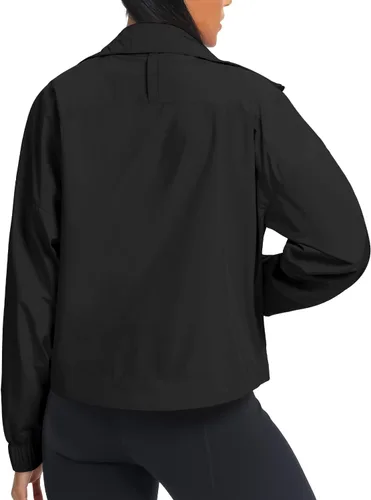 Vista 5 de AVGO Chaquetas deportivas cortas ligeras para mujer, con protección solar, rompevientos impermeables con cremallera