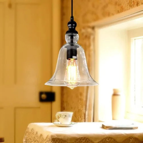 Vista 3 de Lámpara colgante de cristal retro americana, pantalla de cúpula de cristal, lámpara de techo rústica para isla de cocina, comedor, lámpara