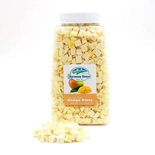 Vista 4 de Harmony House Foods Mango liofilizado, dados (4 onzas, tarro de tamaño de cuarto de galón)