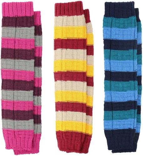 Vista 2 de GLENMEARL Paquete de 3 calcetines largos de punto a rayas cálidas para mujer, para otoño e invierno