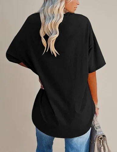 Vista 4 de Aoang Camisetas gráficas de gran tamaño para mujer, cuello redondo, manga corta, blusa