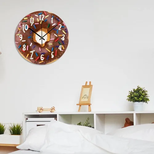 Vista 5 de ArogGeld Reloj de pared rústico de donas de chocolate, relojes colgantes de madera, decoración de cocina, relojes redondos de madera, decoración