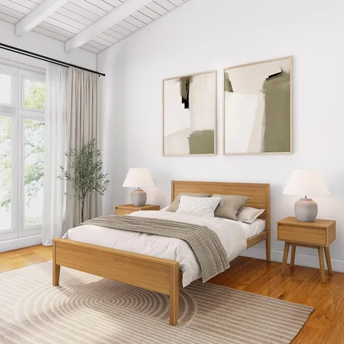 Vista 11 de Plank+Beam - Estructura de cama individual de madera maciza, cama de plataforma con cabecero, arcilla