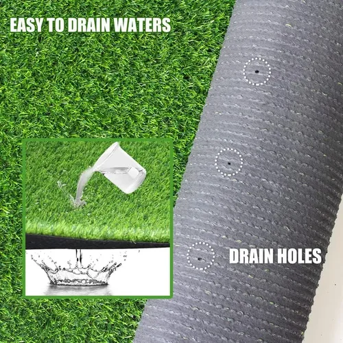 Vista 4 de Alfombra de césped artificial de 0.7" Césped falso 1FTX1FT Alfombra de césped sintético para interior y exterior para patio con orificios de drenaje