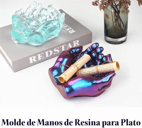 Vista 4 de Actvty Molde de mano para resina, bandeja de silicona con forma de mano para fundición epoxi, plato de almacenamiento de joyas de bricolaje