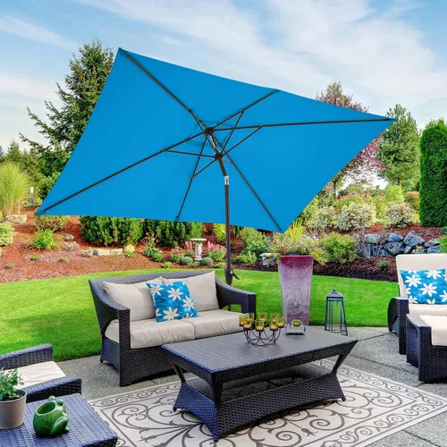 Vista 6 de Rectangular Patio Umbrella - 10ft Easy Crank Sun Shade with Push Button Tilt for Outdoor Furniture, Deck, Yard, or Pool by Pure Garden