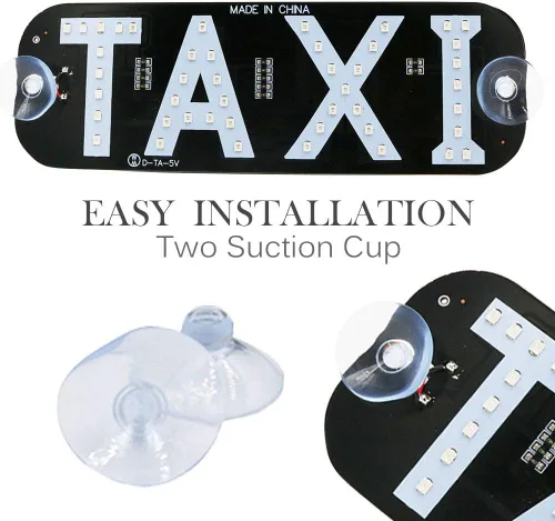 Vista 2 de YSY 1 juego de decoración de letrero LED de taxi, nuevo modelo de taxi con gancho intermitente de taxi intercambiable por USB en la ventana del Verde