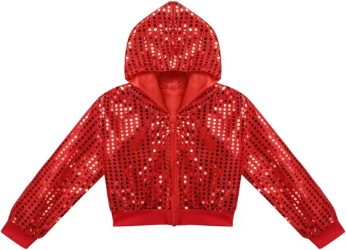 Vista 5 de Manyakai Ropa de hip hop con lentejuelas brillantes para niños y niñas, disfraz de baile callejero con capucha y pantalones, 2 piezas