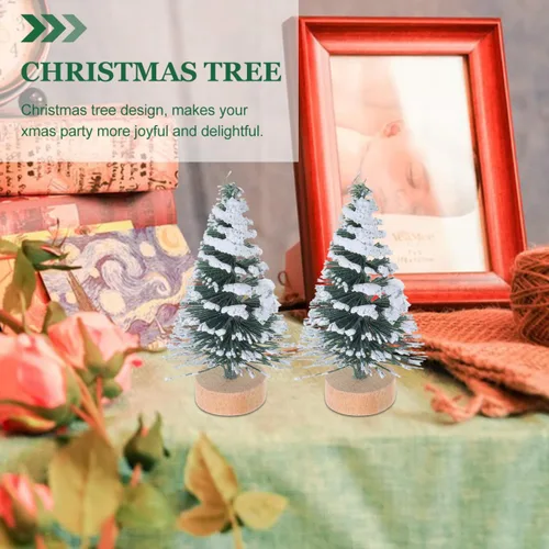 Vista 2 de 10 piezas de mini árbol de Navidad en miniatura de pinos con base de madera para manualidades, fiesta de Navidad, decoración del hogar