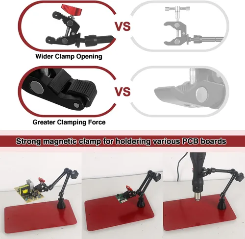 Vista 3 de Helping Hands - Estación magnética de tercer ayudante con 4 brazos magnéticos de soldadura, soporte para pistola de soldadura y base estable grande