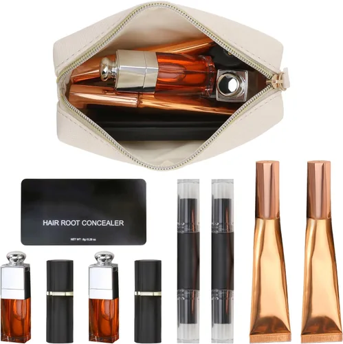 Vista 3 de Bolsa de maquillaje de cuero Apooliy para bolso de viaje, organizador de cosméticos portátil pequeño para mujeres y niñas, bolsa de maquillaje