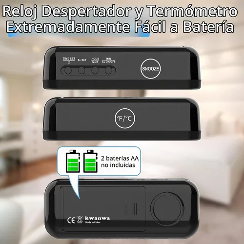 Vista 6 de KWANWA Reloj despertador digital 2 en 1 con termómetro