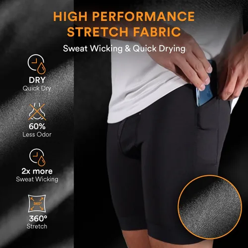 Vista 8 de All Citizens Mens Compression Shorts - Two Waterproof Pockets, Moisture Wicking & Quick Drying Fabric, Performance Baselayer