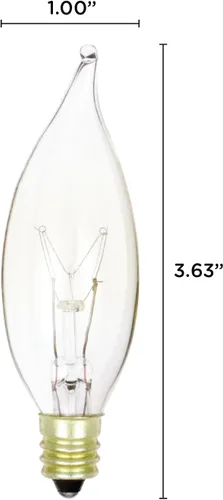Vista 3 de (Paquete de 12) candelabro transparente (E12) punta de llama 120 V decorativa, 25watts, 120 volts