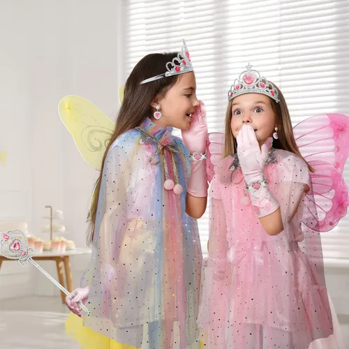 Vista 2 de Sintege Juego de 18 piezas de capa de princesa para niñas pequeñas, incluye falda de princesa, juego de simulación, cosplay, capa de princesa