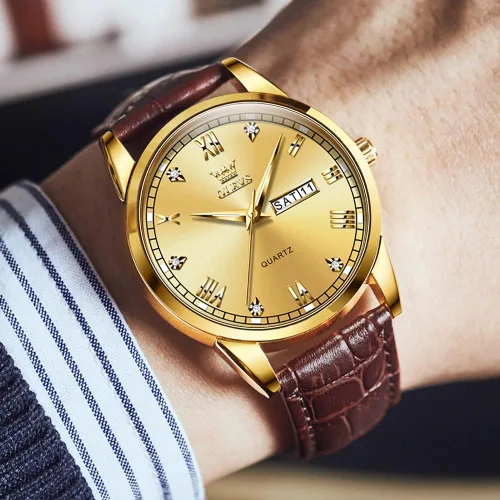 Vista 8 de OLEVS Tienda Watches, reloj de cuero marrón para hombre, reloj de fecha para hombre, reloj luminoso para hombre, reloj de vestir para hombre, reloj