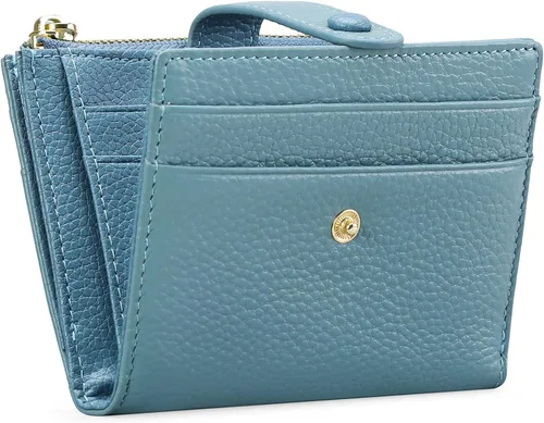 Vista 17 de FALAN MULE - Carteras pequeñas para mujer con bloqueo RFID, piel auténtica, cartera plegable delgada con cremallera y monedero para monedas