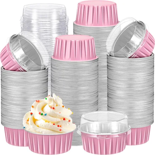 Vista 35 de Gejoy - 400 tazas para hornear de papel de aluminio con tapas, 5 onzas, clásico, negro