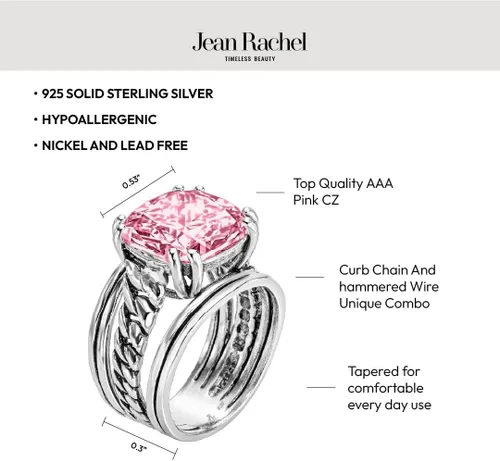 Vista 5 de JEAN RACHEL JEWELRY Anillo de plata de ley 925, diseño vintage con circonita cúbica en forma de cojín, hipoalergénico, sin plomo ni níquel, anillos