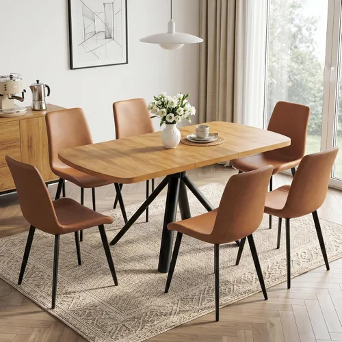 Vista 14 de HIPIHOM Mesa de comedor extensible para 4-6 personas, mesa rectangular de madera MDF de 47.2 a 63 pulgadas, estilo rústico de granja, diseño que