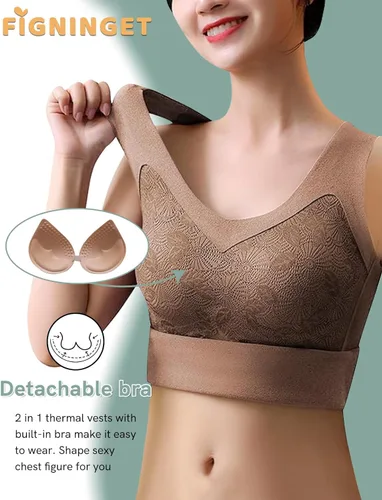 Vista 2 de Figninget Ropa interior térmica de invierno para mujer, tops de otoño, tops básicos con forro polar