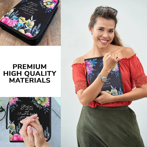 Vista 16 de DEHITE Funda para la Biblia para mujer, fundas de tela prémium para la Biblia para niñas, bolsa de transporte para mujer, ranuras para bolígrafos