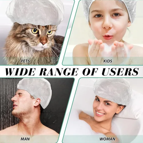 Vista 7 de Leyndo 1000 gorros de ducha desechables de plástico impermeables a granel, procesamiento de cabello elástico, grueso e impermeable, para mujeres