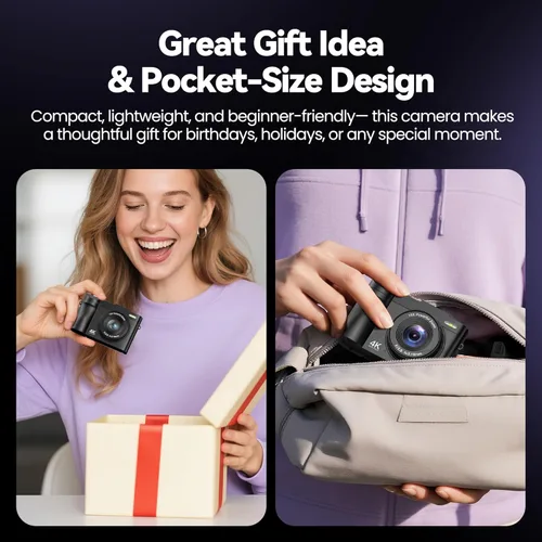 Vista 6 de Cámara digital 4K para fotografía y vlogging: cámaras de 50MP para video - cámara de foto con zoom 16X, regalos de cámara digital para adolescentes
