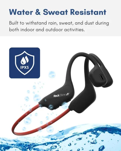 Vista 7 de R1 - Auriculares de oreja abierta, conducción ósea, Bluetooth 5.3, batería de 12 horas, resistente al sudor y al agua, inalámbricos con micrófono