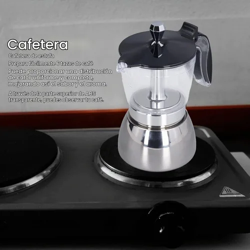 Vista 3 de Cafetera de acero inoxidable de 6 tazas con tapa de ABS transparente, cafetera duradera para uso doméstico y exterior