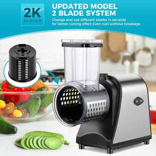 Vista 5 de Rallador eléctrico de queso, rallador de queso profesional de 250 W, triturador eléctrico para verduras, papas, quesos y frutas, uso en la cocina