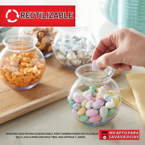 Vista 5 de Cuencos pequeños redondos de plástico para fiestas (paquete de 12) mini tazón transparente de 16 onzas, vasos inastillables para bebidas, centros