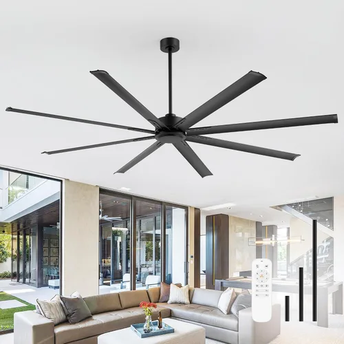 Vista 7 de Ventilador de techo industrial grande de 84 pulgadas, control remoto sin luz, 8 aspas de aluminio, motor CC reversible de 6 velocidades, 3 varillas