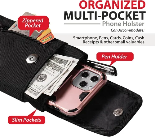 Vista 4 de Ranboo Funda de nailon para teléfono celular para cinturón, funda para teléfono con clip para cinturón para iPhone 17 Pro Max 16 Pro Max 15 Pro Max