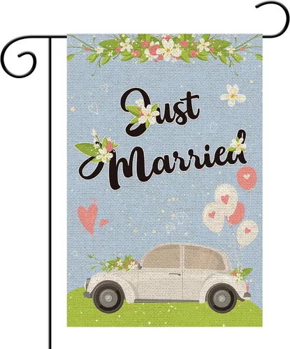 Vista 8 de Bandera de jardín con texto en inglés "He Put a Ring on It", de arpillera vertical de doble cara, boda, compromiso, propuesta, despedida de soltera