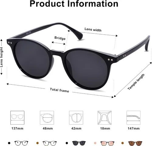 Vista 5 de SOJOS Small Round Classic Polarized Sunglasses for Women Men Vintage Style UV400 Lens MAY SJ2113