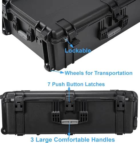 Vista 7 de Regetek Estuche con ruedas con espuma, 37 x 25.5 x 12 pulgadas, funda rígida de transporte con ruedas/3 asas grandes para cámara, herramienta