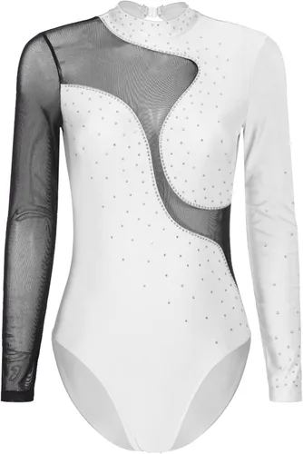 Vista 58 de iiniim Leotardo de malla para mujer, con diamantes de imitación, de malla, de manga larga, leotardos de gimnasia
