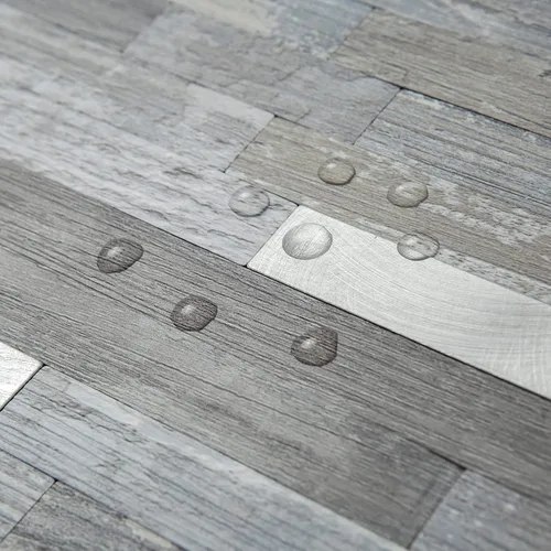 Vista 3 de AULIGET - 20 láminas de azulejos de pared de PVC autoadhesivos con aspecto de madera desgastada, para salpicadero de cocina Madera vintage + metal